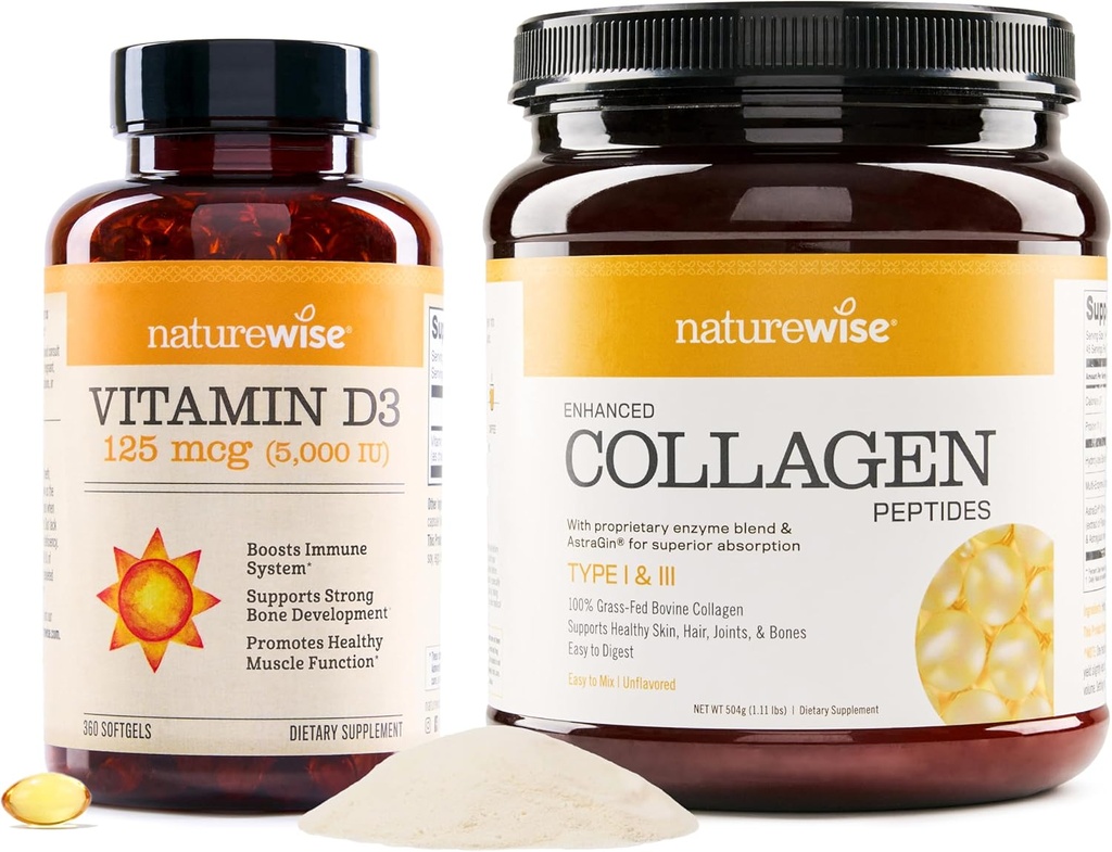 NatureWise Vitamin D3 5000iu(125 mcg) 1年健康肌肉功能供应 增强烯烃(45 services) - 水解I型和III型