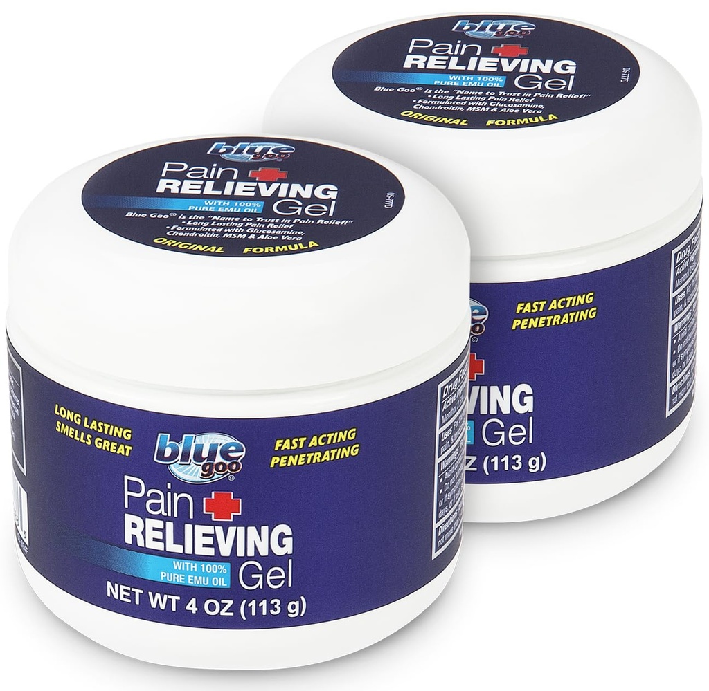 Blue Goo Pain Reliefing Gel — — 代表Back、Neck、肌肉和联合疼痛、快速行动冷却和舒舒救济,100%纯埃穆石油,4 oz(2包)