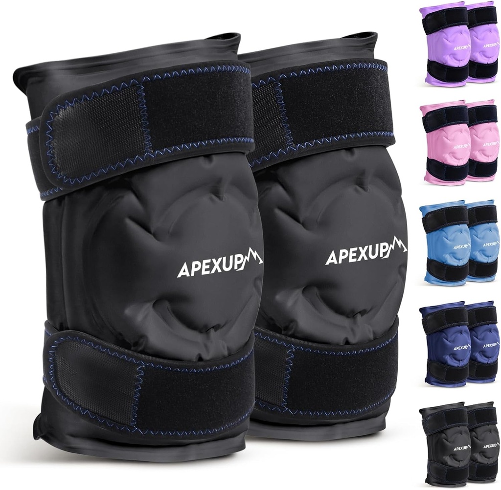 APEXUP 膝盖疼痛救济冰包、外科手术后大型可重复使用的包装、伤害弹性胶冷包、背部疼痛救济、肩部、肘部、安克尔和腿部(黑色、XXL、2PK)