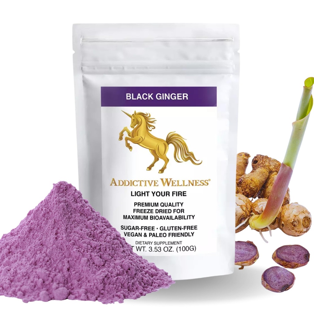 添加性健康 泰国黑姜(Thai Black Ginger for Men),泰国黑姜(Black Ginger)补充支持能源代谢,耐力和性能,冻结干黑姜粉,100格拉姆,Vegan & Paleo