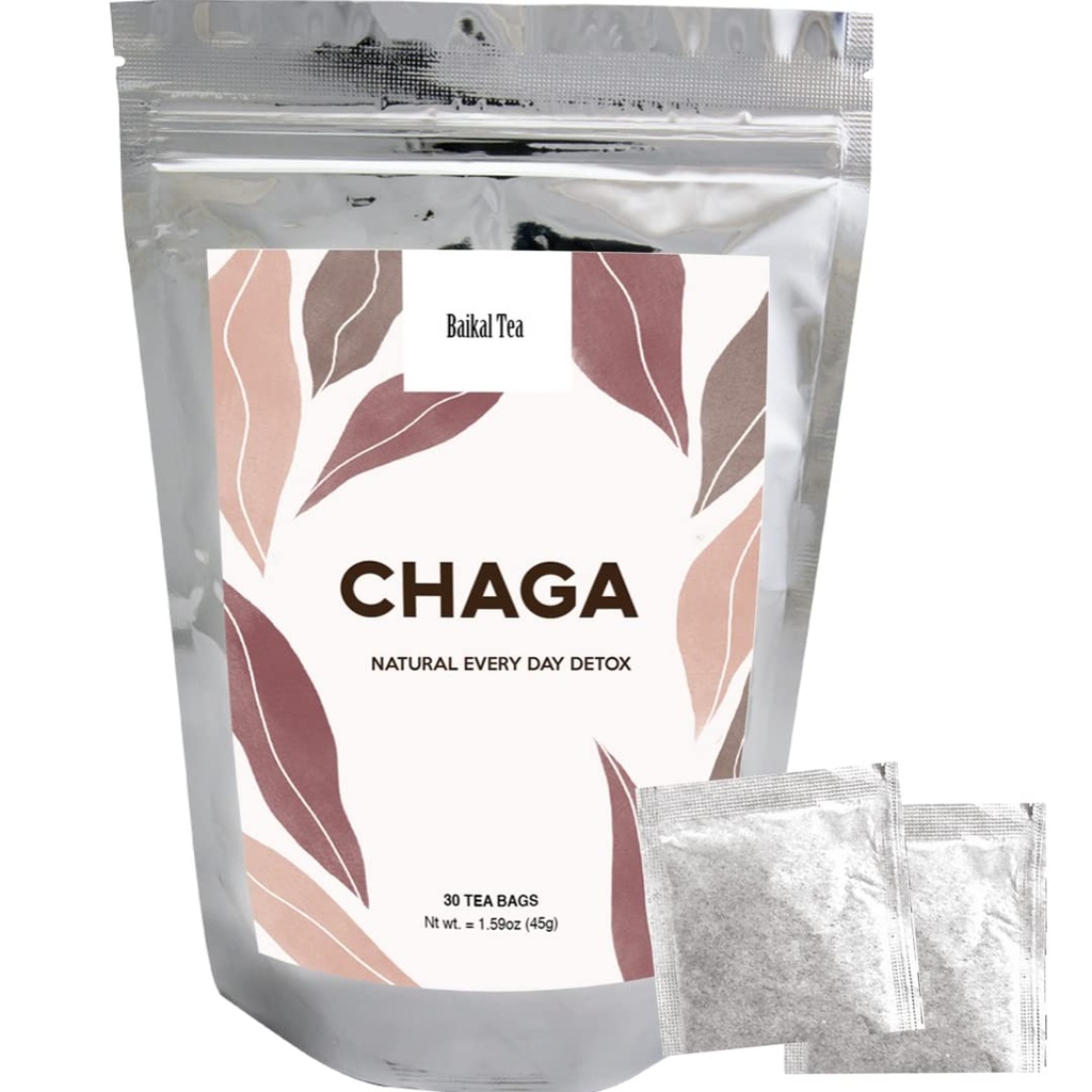 查加茶 - 100%的野生西伯利亚 Birch 查加蘑菇 - 有机 - 30个无漏茶袋 - 纯无添加剂 - 天然解毒和消化支持 - 由Baikal 茶选手