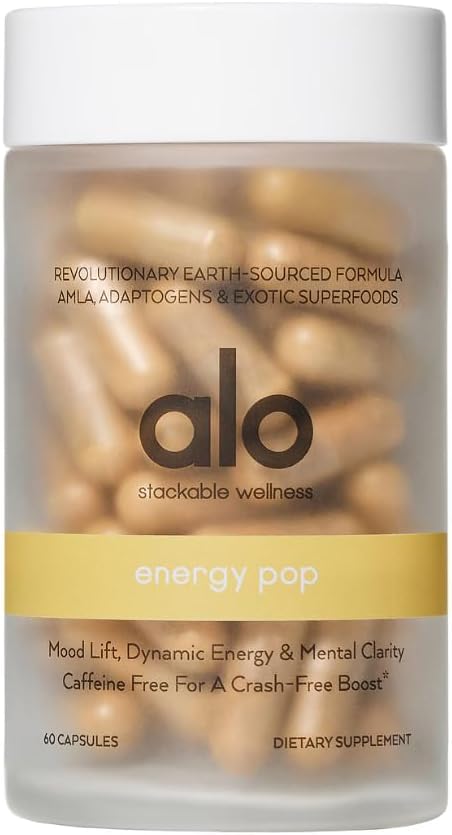Alo Yoga Energy Pop - 与Riboflavin、Niacin & ENXTRA 一起的咖啡因-无能源促进器 - 增强焦点、Mood和生产力,(60 Capsules)
