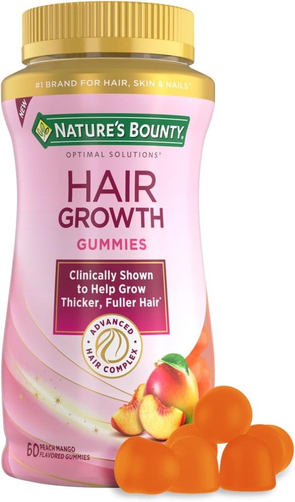 支持Thicker、Fuller hair with Biotin、硅和Arginine、Peach Mango Flavor – Gluten Free, 包含无乳糖、钠或鱼的天然丰厚发型, 60 Counter/30服务