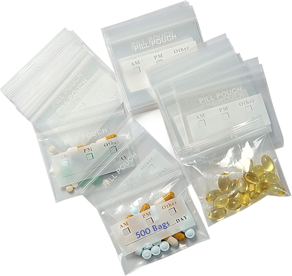 500 Packs 6 Mil Sturdy Pill Bags BPA 免费 Pill Pouches 3 x 2.75 英寸可移植轻重量手提小齐普洛克塑料袋,用于旅行药丸组织者,珠宝和小手提小块和易于使用