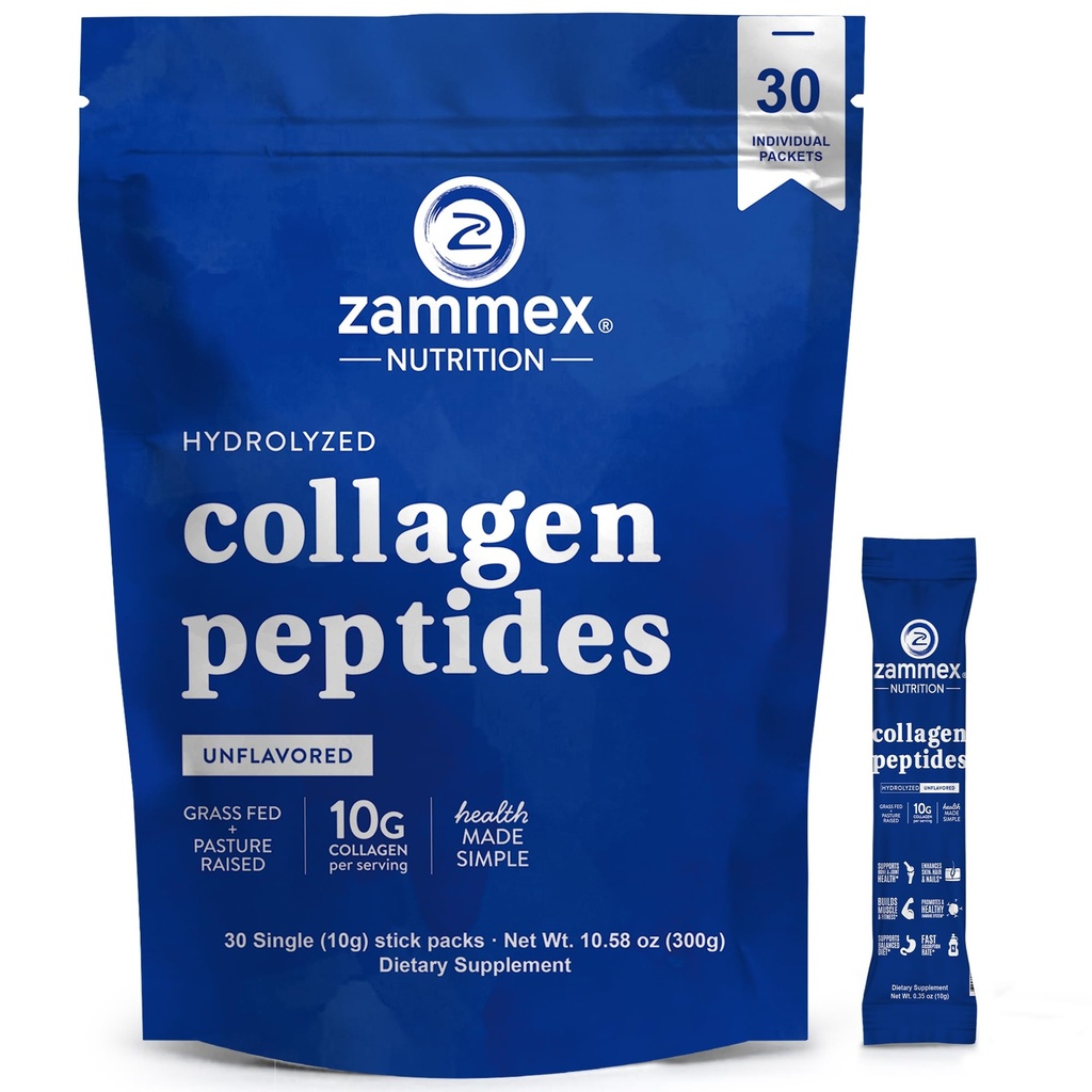 Premium Collagen Peptides Powder, 30 棒游包(第I, III类), 无味的Collagen蛋白粉到Go, 水解Collagen Peptides for Skin Hair Nail Joint, 10 g per service, Paleo & Keto