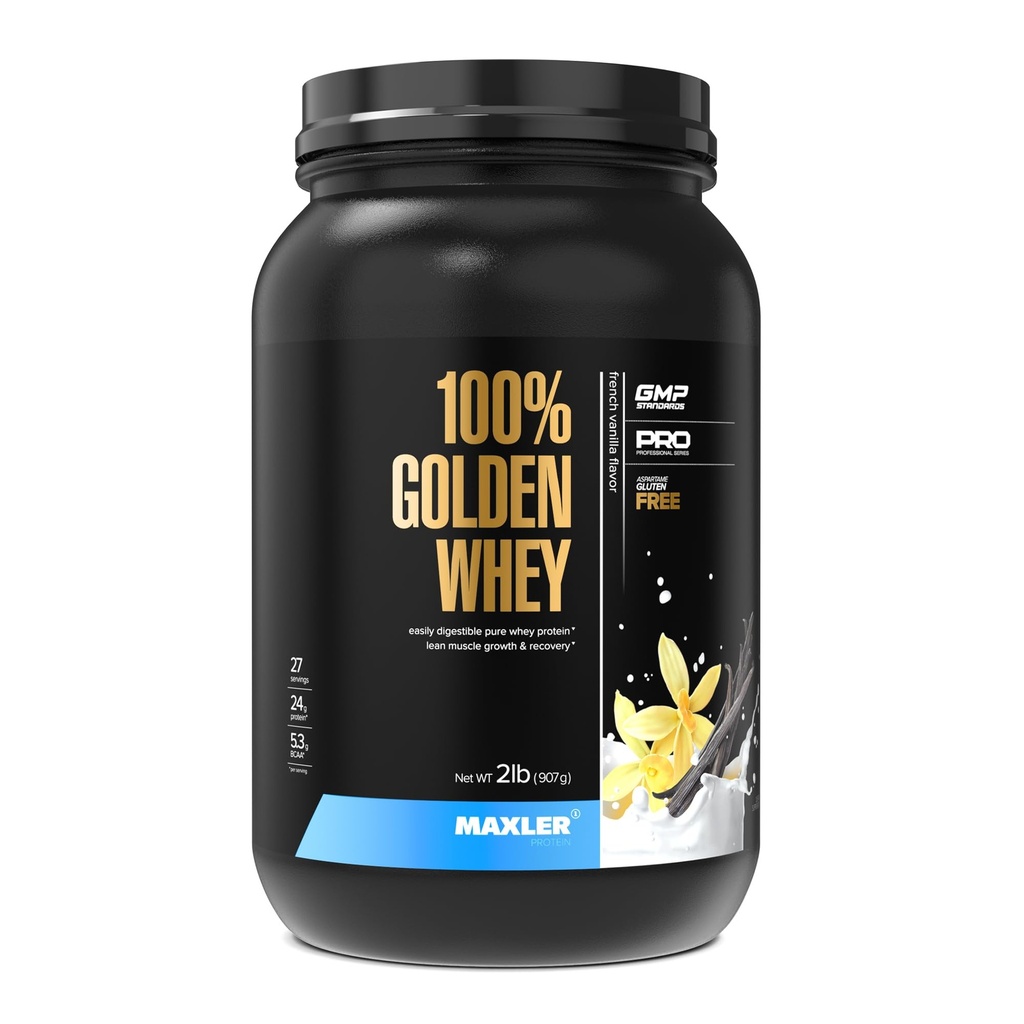 Maxler 100% Golden Whey蛋白 - 每服24g蛋白 - Premium Whey蛋白粉用于前期工作 - French-Absorbing Whey 集中水解酸盐混合剂 - French Vanilla Protein 2lb