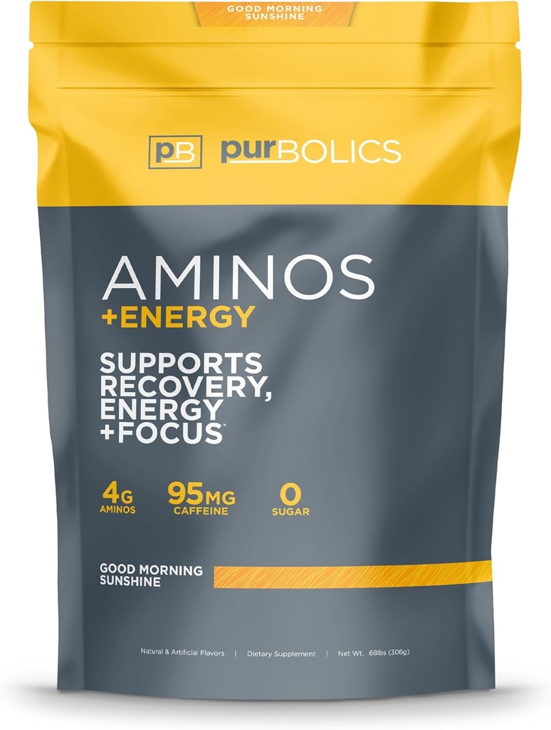 Purbolics Aminos + Energy + + 支持回收,能源与焦点 → 95mg of Cafeine, 0 Sugar & 60 services (早安阳光)