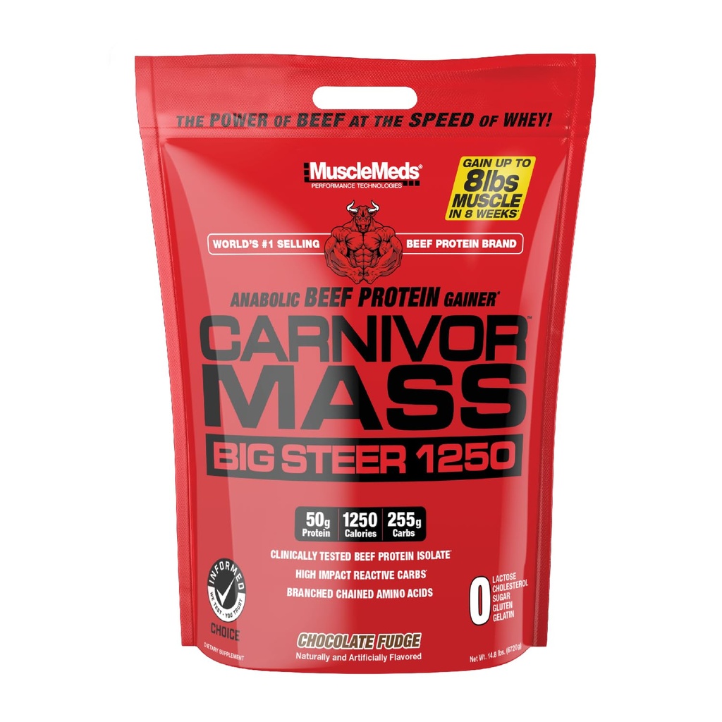 MuscleMeds Carnivor Mass 巧克力大方向盘 1250, 15 Lb(包装 May Vary)