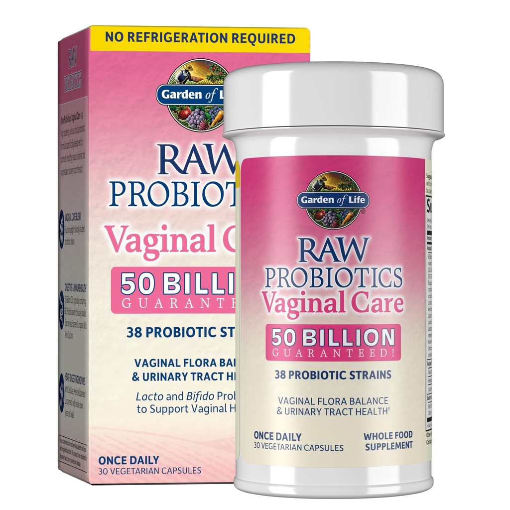 Garden of Life Raw Probiotics Vaginal Care - 50 Billion CFU - 38 Probiotic Strains - Supports Vaginal & Urinary Tract Health - Shelf Stable - 30 Vegetarian Capsules