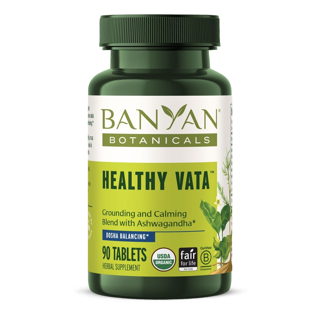 Banyan植物学 健康 Vata – 与 Ashwagandha, Shatavari 等 Ayurvedic 草药的有机草药补充剂 平静和平衡健康* – 90片 – 非GMO 可持续来源 Vegan