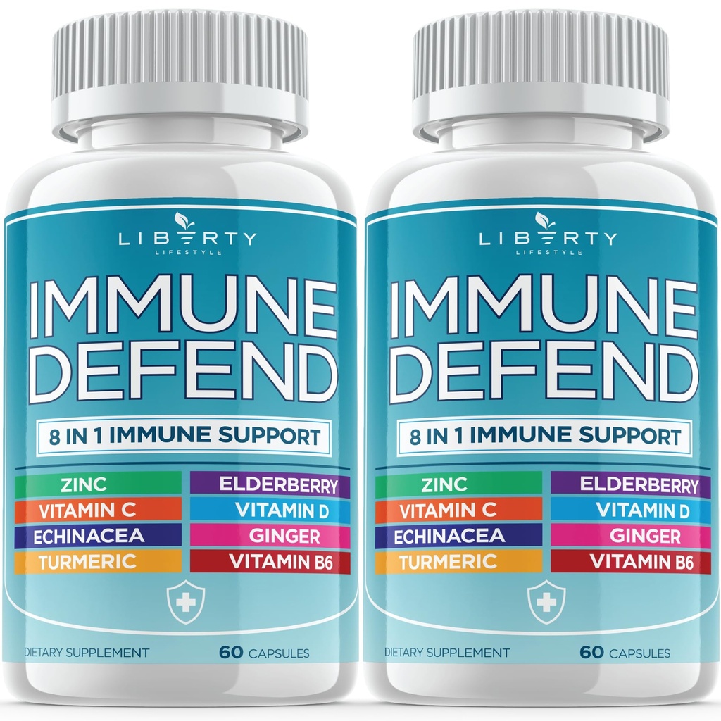8 in 1 Imune Defense Support, 豁免维生素补充剂,配有锌50mg,维生素C Elderberry Vit D35000 IU, Turmeric Curcumin & Ginger, Echinacea - 儿童成人过敏救济(2包)