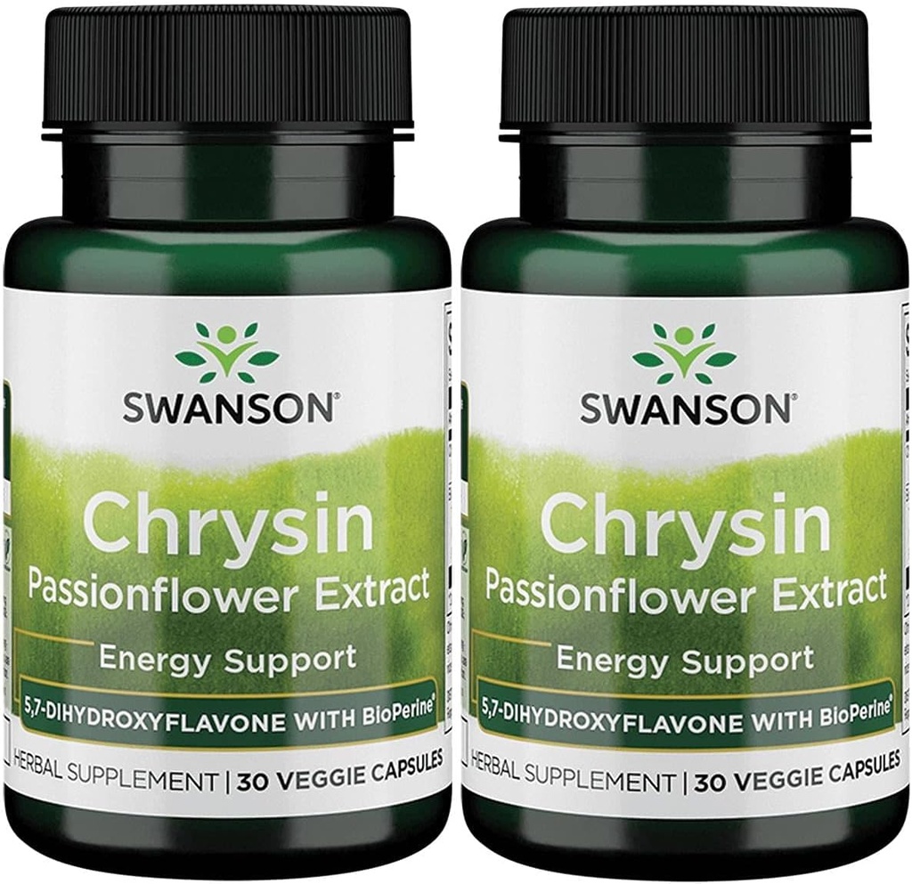 Swanson Chrysin Passionflower 提取 - 草药补充剂促进总体健康,健康与适配 - 自然公式可能支持精益肌肉维持 - (30 Vegie Capsules)