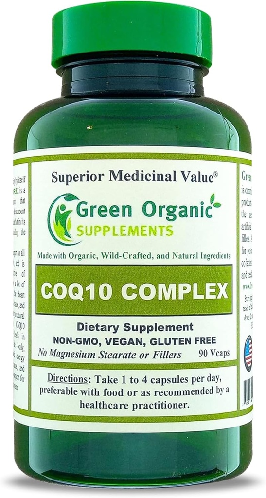 绿色有机增生 Coq 10 复合体, Ubiquinone, 90 V Caps, 高吸附性, 非 GMO, Gluten- Free( 单)