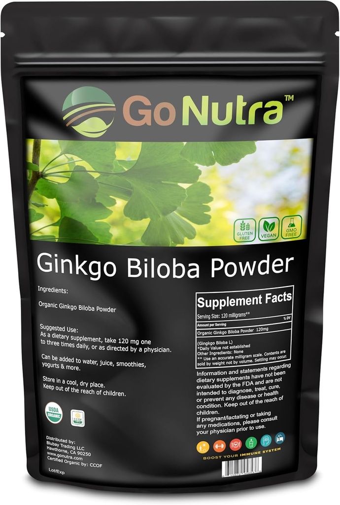 Go Nutra Organization Ginkgo Biloba Powder 8 oz. 纯金哥 Biloba 补充品 Ginkgo Leaf Powder, (8 oz.).