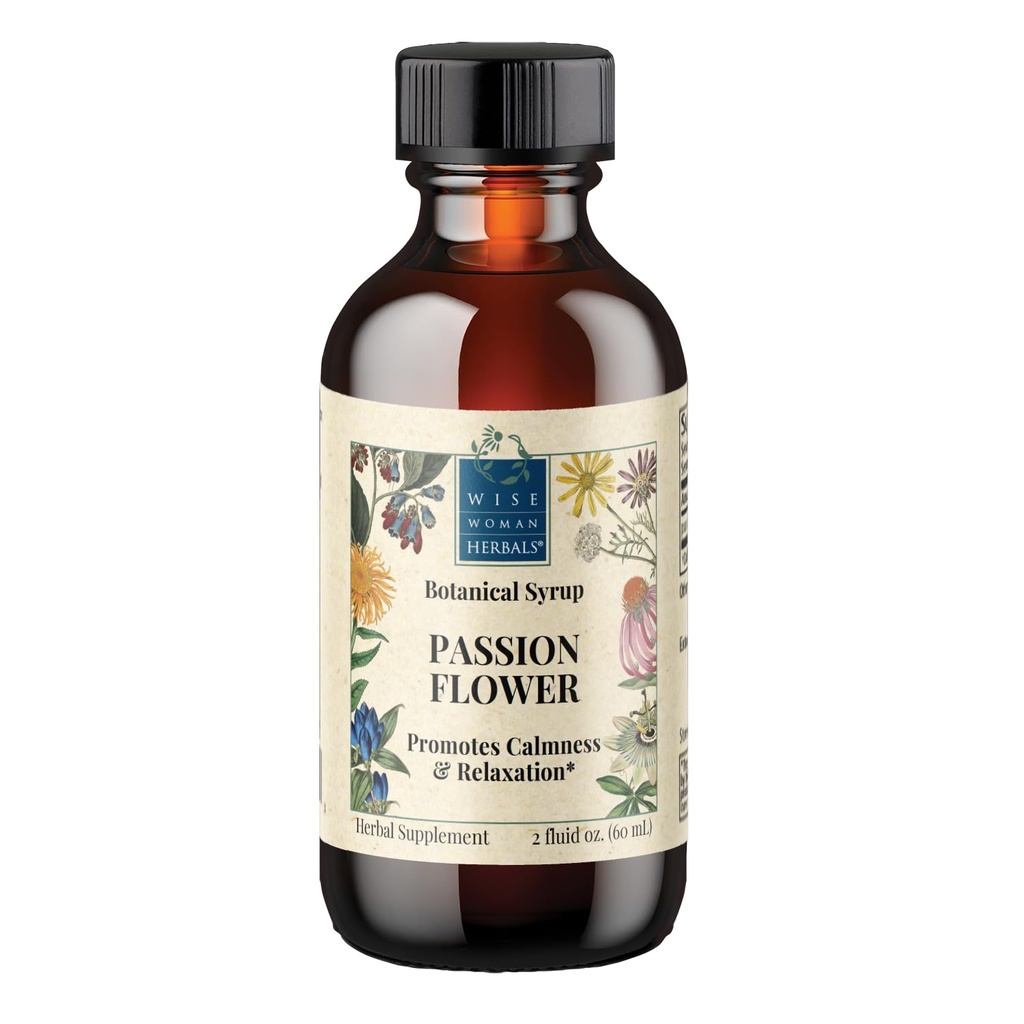 Wise Woman Herbals Passionflower Botanical Syrup (Formerly Solid Extract) 4:1, Alcohol-Free Extra Strength, Sleep Aid, Eases Tension, Supports Calm Mood & Restful Sleep, Pure Non-GMO, 4 Fl Oz
