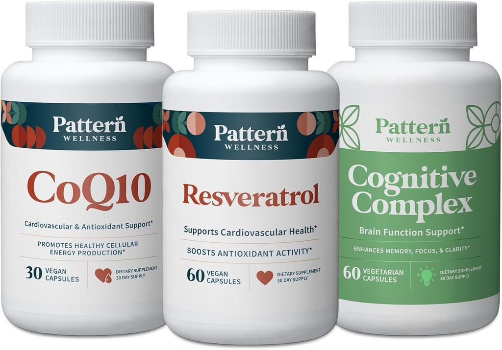 模式健康老化包 - CoQ10,Resveratrol,认知复合体 - 促进无时无刻的健康与健康 - 3 Pack,全自然,维冈友好公式