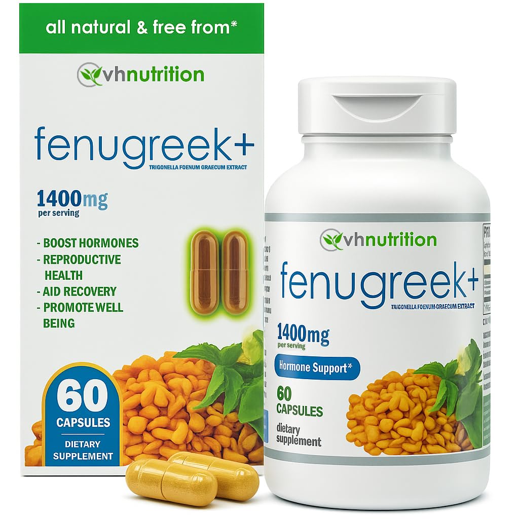 VH 营养 Fenugreek + + 14000mg 额外力量 Fenugreek Capsules → 男女激素平衡和能量支持补充 → 60 Gluten-free Capsules