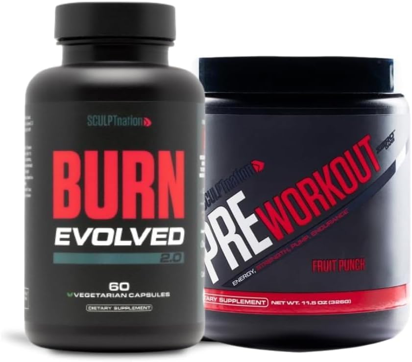 由V Shred Burn Evolved 2.0 和 Pre Worout 水果盒组成的雕塑民族