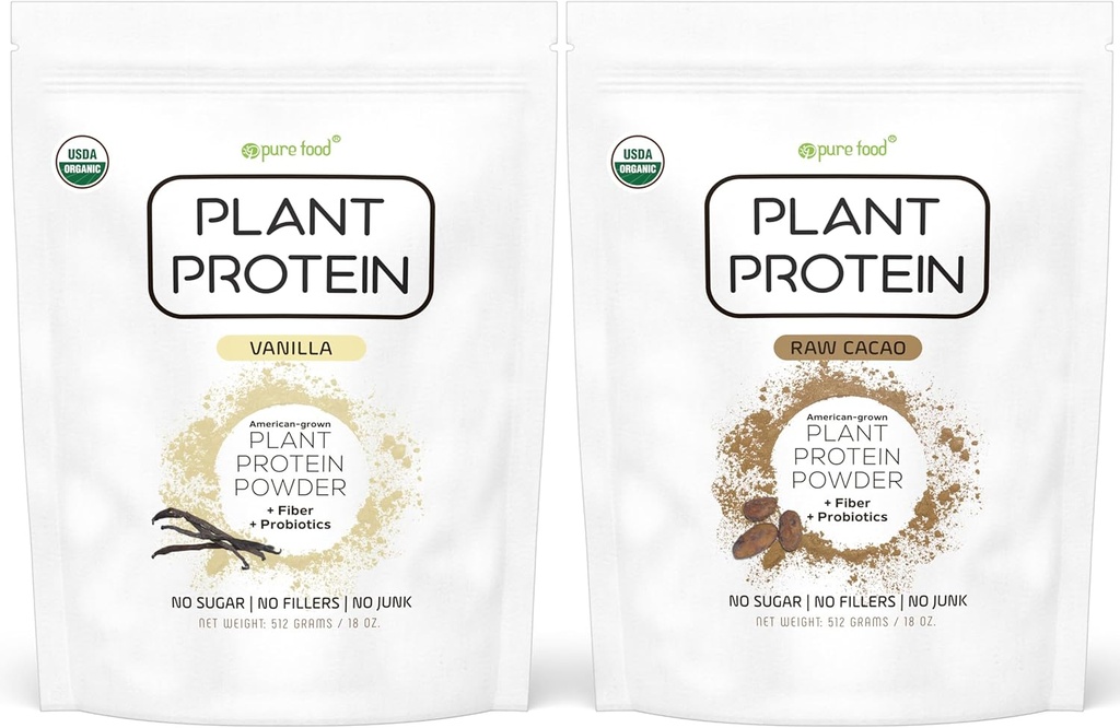 Pure Food: Plant Based Protein Powder with Probiotics | Organic, Clean, All Natural, Vegan, Vegetarian, Whole Superfood Nutritional Supplement with No Additives | Keto (Vanilla + Chocolate)