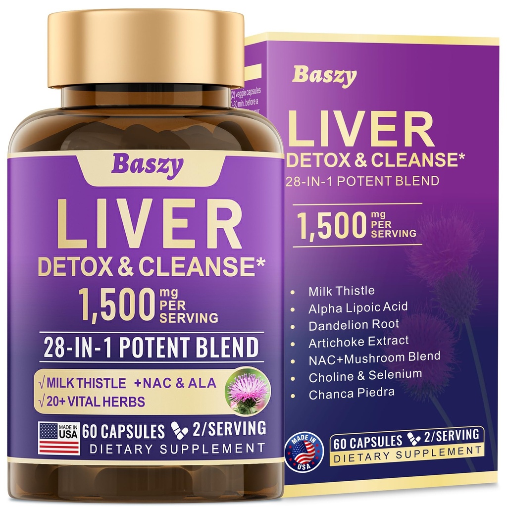 28-in-1 Liver Cleanse Detox & Reference - 1500mg Liver Health Support with Milk Thetle, Dandelion Root, Artichoke 提取, 和 20+ 草药 Liver Support Supports - 美国制造 - 60 Capsules