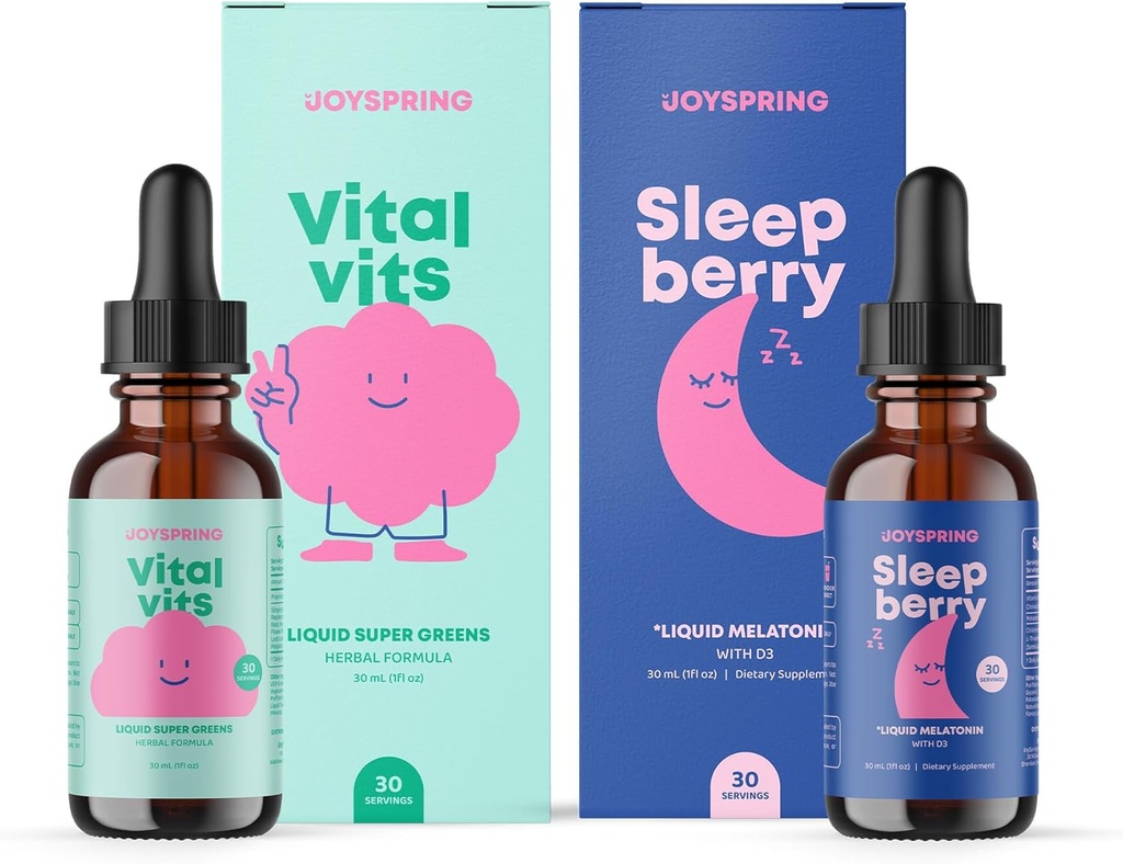 JoySpring Multivitamin & SleepBerry Bundle 儿童维生素和矿物自然来源,非GMO,非酒精液体配方,豁免健康支持 QQ Vegan & 蔬菜补充品