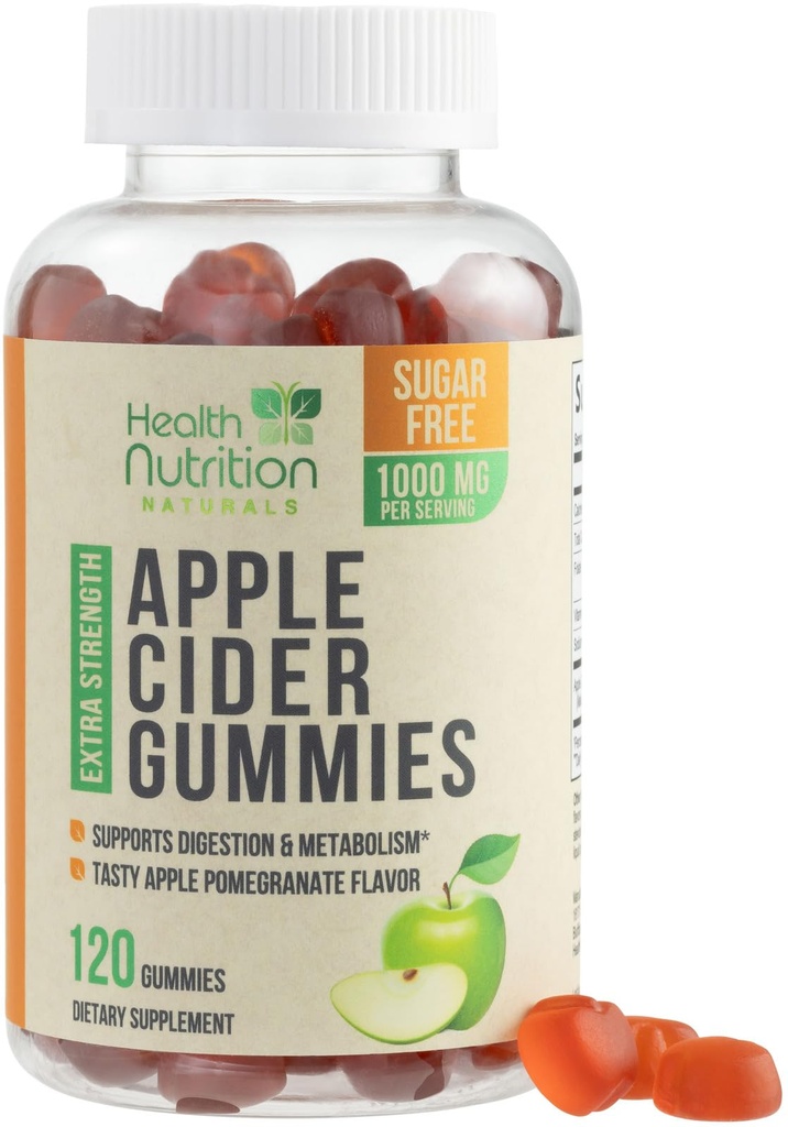 苹果苹果酒 葡萄糖 Gummys 1000mg - Max 强糖 无糖 ACV Gummy Vitamins, 支持代谢与能源, Keto Friendly, Vitamin B12, Gelatin- Free, Gluten-Free, Vegan & Non-GMO - 120 Gummys