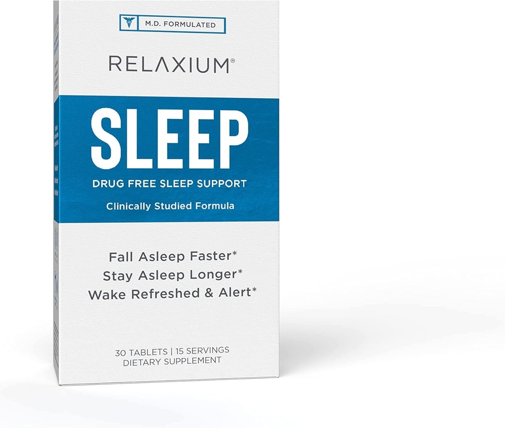 Relaxium睡眠援助,15种服务,非哈比特形式,改善睡眠的饮食补充,无毒品,减轻压力,配有Magnesium, Melatonin, GABA, Chamomile, Made in America (30块药片)