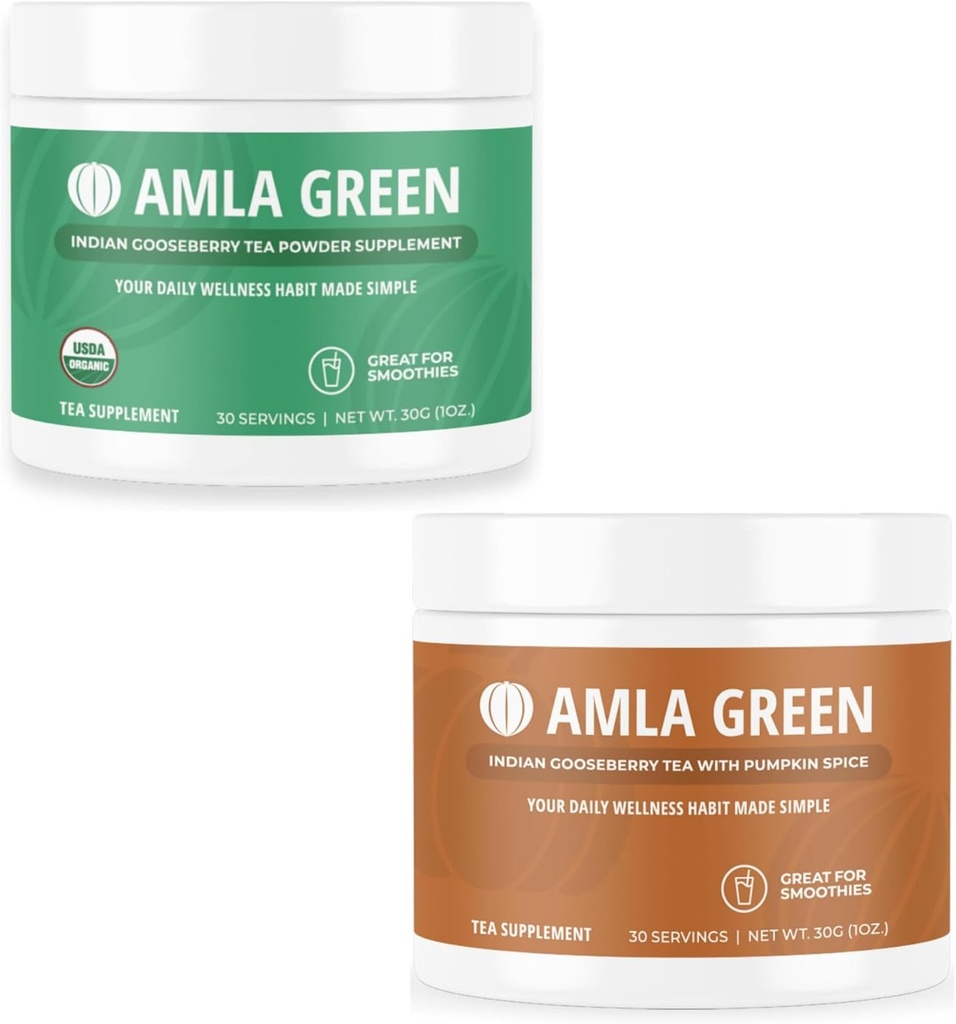 Amla Powder & Green Tea Superfood 配有印度鹅莓和南瓜辣椒,有机,Vegan,30 SKU服务:GB-HB-30
