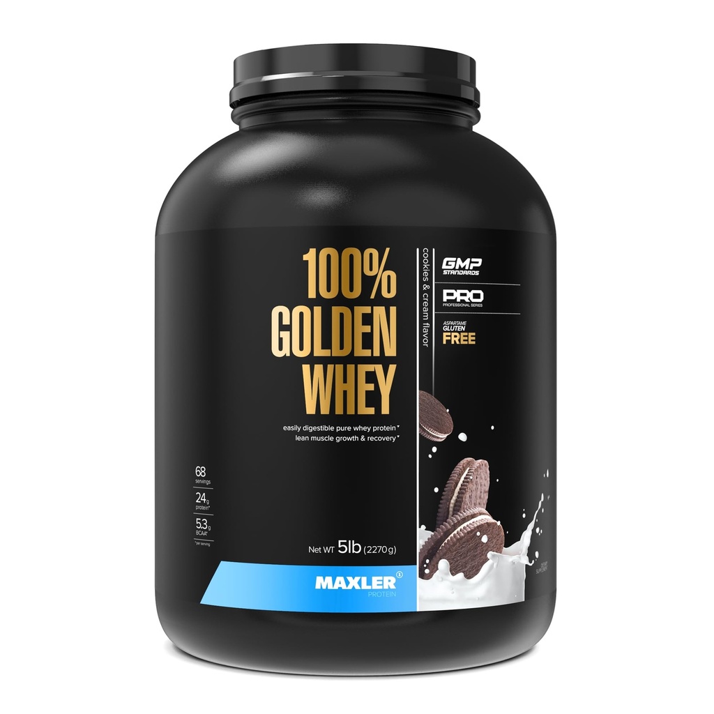 Maxler 100% Golden Whey蛋白 - 每服24g蛋白 - Premium Whey蛋白粉用于前期工作 - 快速吸附Whey 集中,隔离和水解混合 - Cookies & Cream 5 lb
