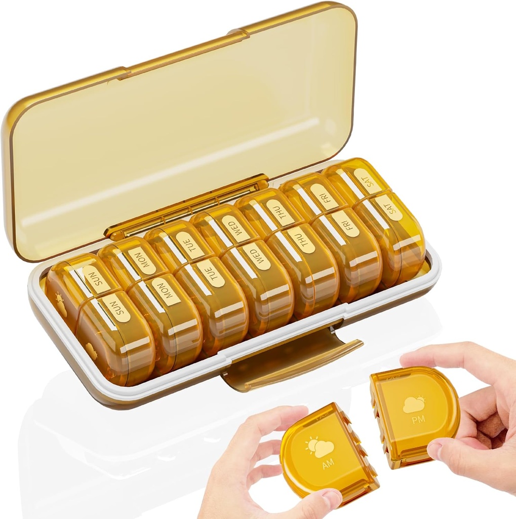 每周药丸组织者2次 每日7天 Am Pm Pill box - Acedada 每日两次药丸案,可拆卸的日夜设计、维生素药品容器持有者、鱼油、补充品、琥珀