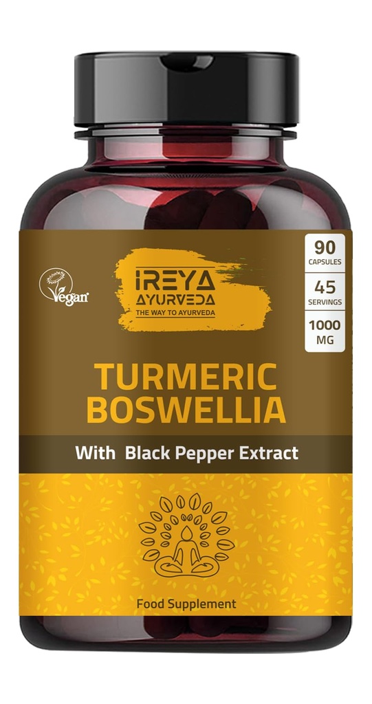 Boswellia 抽取卡普尔(90卡普尔) 1000毫克 - Boswellia Serrata 含95%的黑椒抽取和 Crucuminoids 抽取和65% Boswellia 抽取