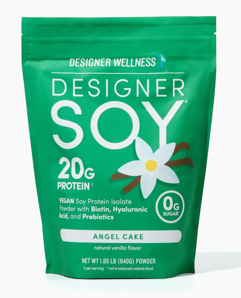 设计师Wellness,大豆隔离蛋白粉配有生物素,Hyaluronic Acid,以及Prebiotics,Vegan,0糖,非GMO,Angel Cake Vanilla,1.87磅