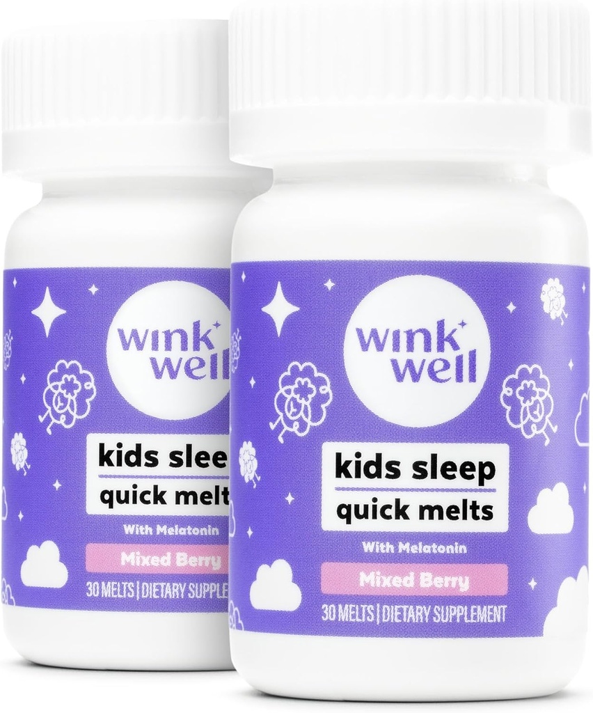 Wink Well Kids Chewwable Melts - Kids Sleep Aid Chews with Melatonin 1mg - 快速深托德勒睡眠援助,无毒快餐,非哈比特-Forming溶解药片 - 30 Melts (Pack of 2)