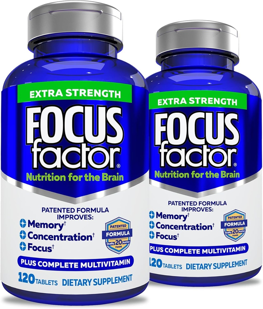 Focus因子 成人超强,120 记忆,集中,焦点-DMAE,维生素D,DHA-大脑健康补充 – 信任的公式-大脑维生素,焦点药(2pk)