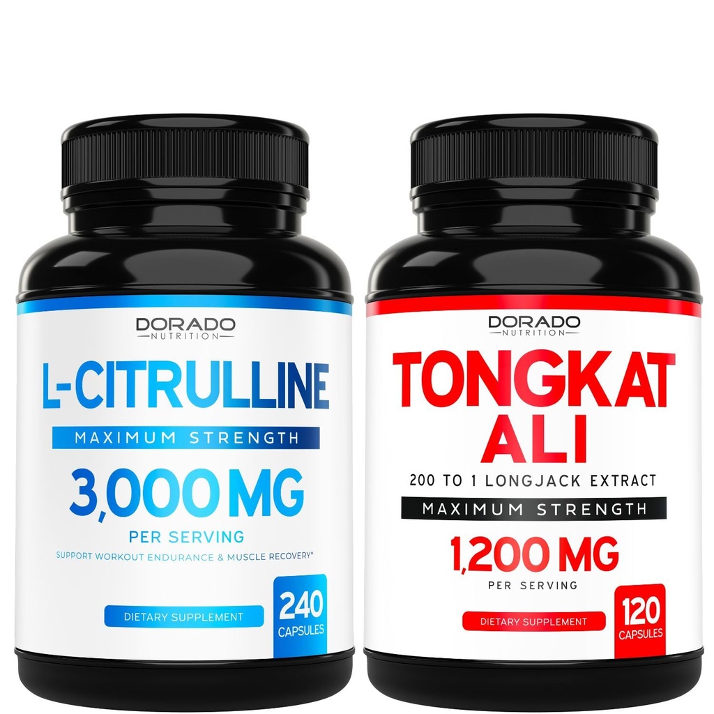 L Citrulline 3000mg 补编( 240 计数) L Arginine & Nitric Oxide Pills - Tongkat Ali for Men 1200mg 200 to 1 提取 - (120 计数) 支持强度,驱动和运动性能 - Vegan & USA Made