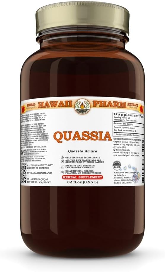 Quassia (Quassia Amara) 干 Bark 叮当,夏威夷制造,全天然,Vegan,纯液提取 - 32 f.oz