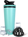 冰沙克 绝缘无色钢沙克瓶 | 36oz, 薄荷 | 30+小时 | 绝缘杯 w Twist-on Agitator | Odor-Free 瓶 蛋白质沙克,水,滑,鸡尾酒