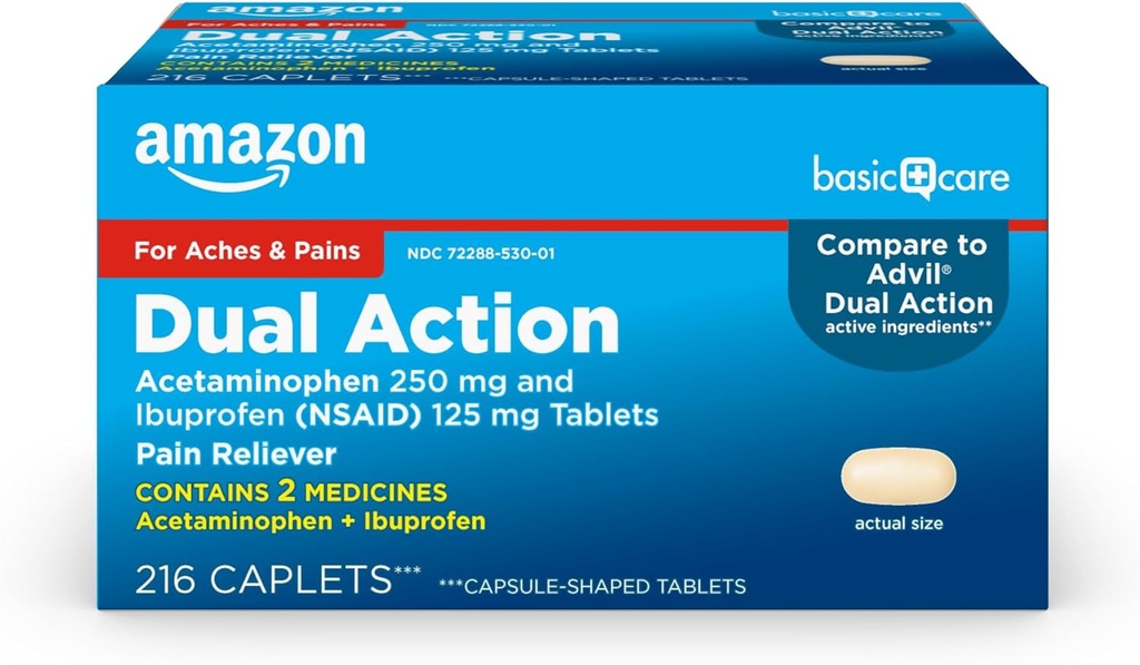 基本护理 双动乙酰氨基苯 250毫克和Ibuprofen(NSAID) 125毫克片剂 216 计数