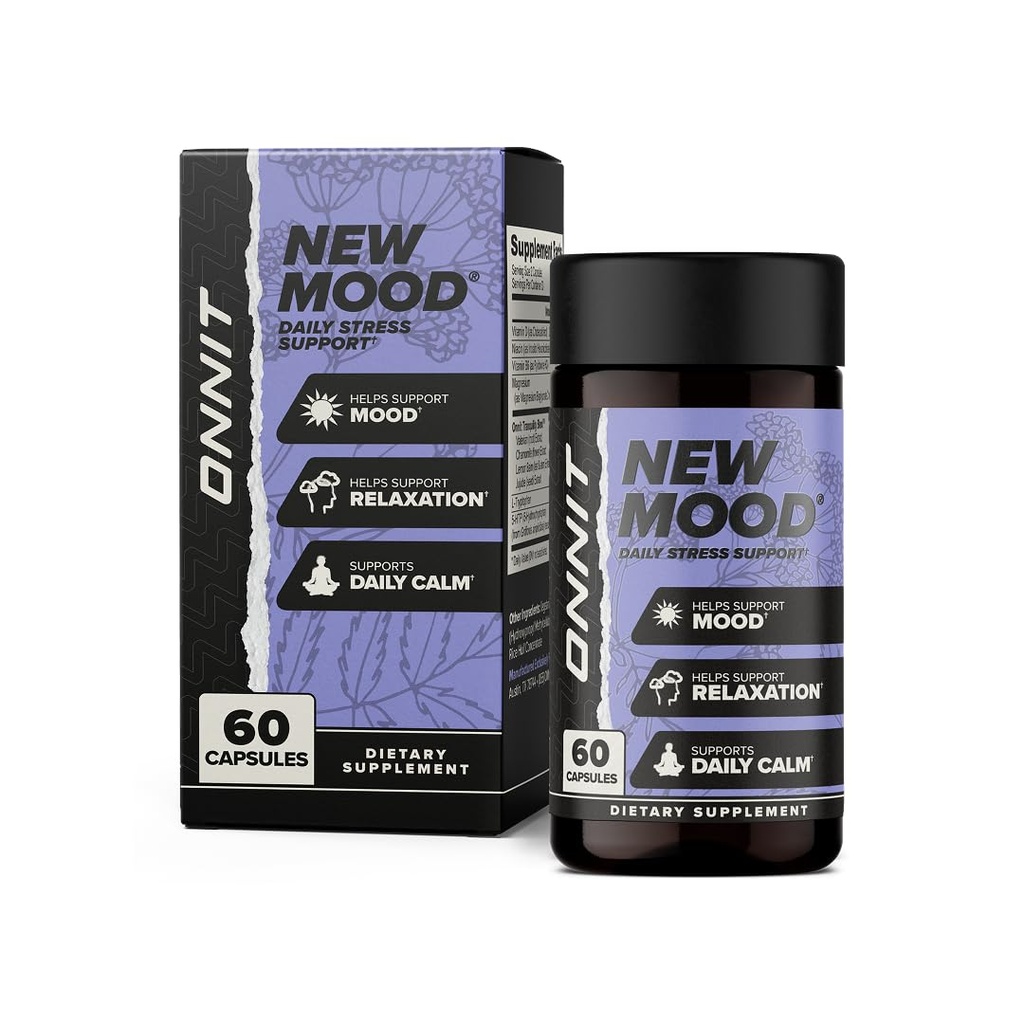ONNIT 新Mood Daily压力支持卡普尔,IGENTM 非GMO测试,睡眠和Mood支持男女补充,每日压力管理卡普尔,60个计数