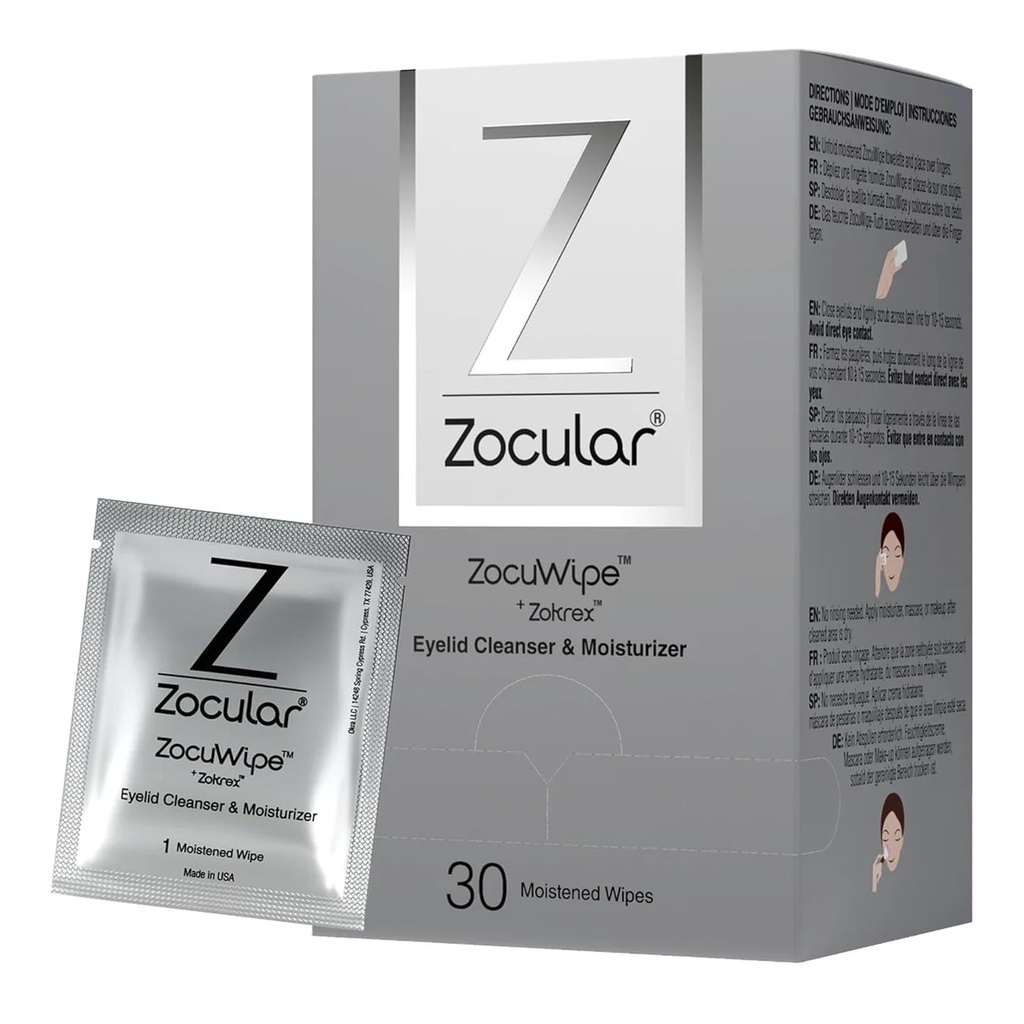 Zocular - Zocuwipe 眼皮擦拭 天然奥克拉复合体 - 眼皮擦拭剂和摩擦剂 垫片 - 眼皮擦拭剂 - 布莱帕利蒂斯治疗 - 40厘米