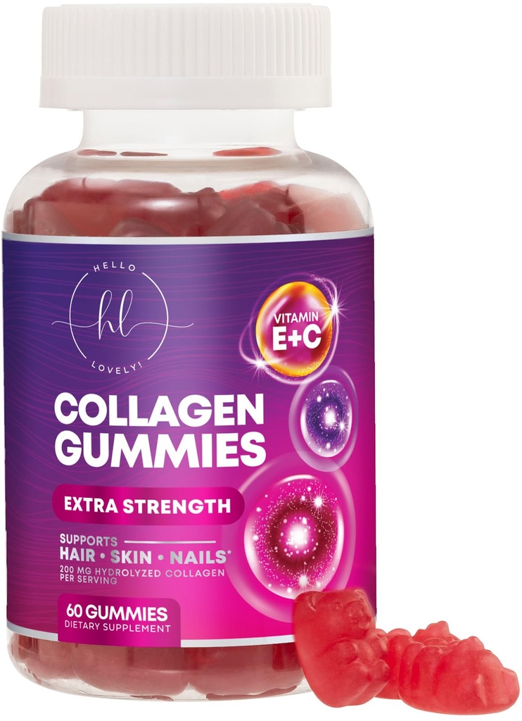 Collagen Peptides Gummys 配有 2500 mcg 生物素 - 水解蛋白I型和III型多Collagen 配有维生素C & Zinc – 支持毛发,皮肤,钉子,味质石榴素 Flamvor - 60 Gummys