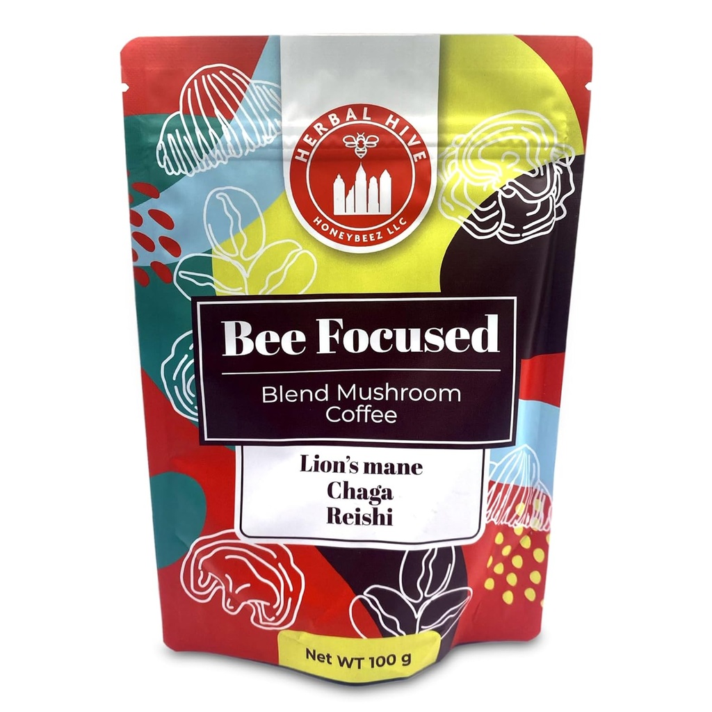 蘑菇咖啡 由Herbal Hive Bee聚焦 包括适配体 Reishi,狮子的马恩,和Chaga超级食品 低酸即时 30 服务(3.5 oz, 暗烤)