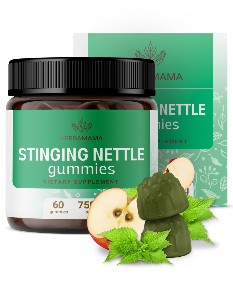 HERBAMMA Stinging Nettle Gummys - 7500mg Stinging Nettle 根提取器,用于对女性和男性的尿道切除支持 - Vegan, Non-GMO Urtica Dioica 补编 - 60 Pectin-Apple-Flavored Chews