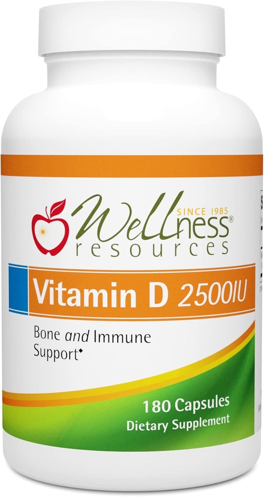 健康资源 维生素D - 2 500 IU 无豆维生素D3(180 Veggie Capsules)