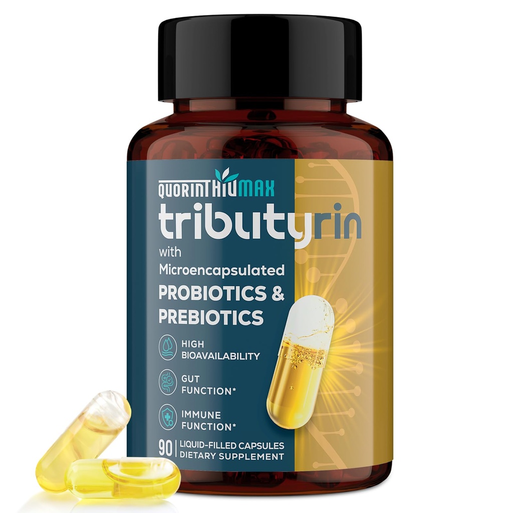 Gut & Immune 800mg的Tributyrin补充剂 高生物利用率 微封装的Probiotics & Prebiotics - 高级液体填充的Tributyrin 复合剂, Gluten Free, 90 Capsules