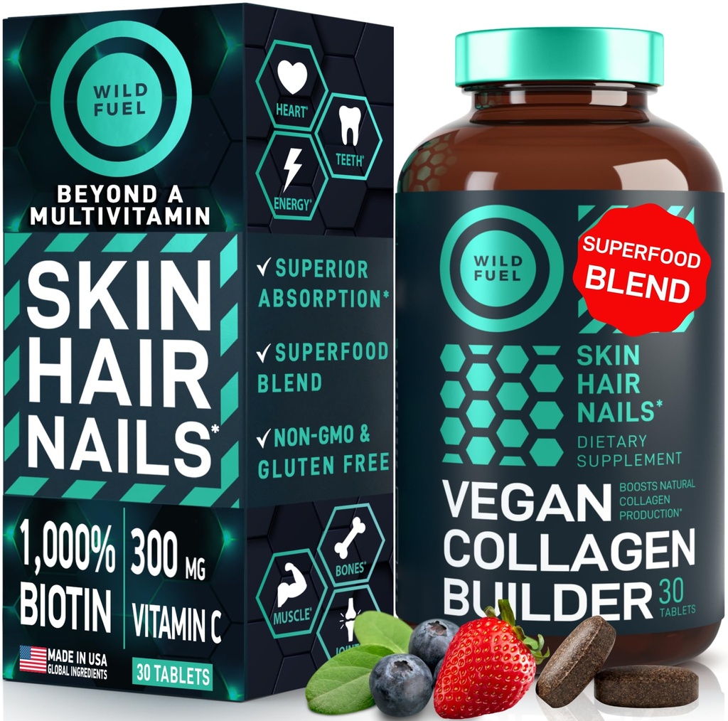 WILD FUEL VAGAN Collagen Builder - Biotin,有机超食品,氨基酸 Glycine, Lysine, Proline 植物基Collagen 助推器 30 有机提取片