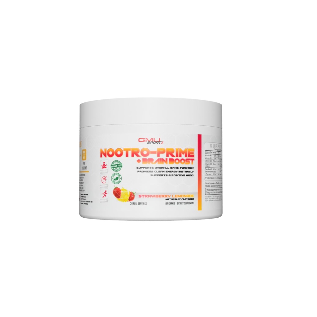 Notro-Prime Brain Boost - Focus Brain Supplement - 蘑菇 配有 Alpha GPC的Powder 配有 Notropic Brain 配有记忆的Brain 配有Lions Mane的Focus 配有 Lions Mane 配有30种服务 草莓柠檬汁