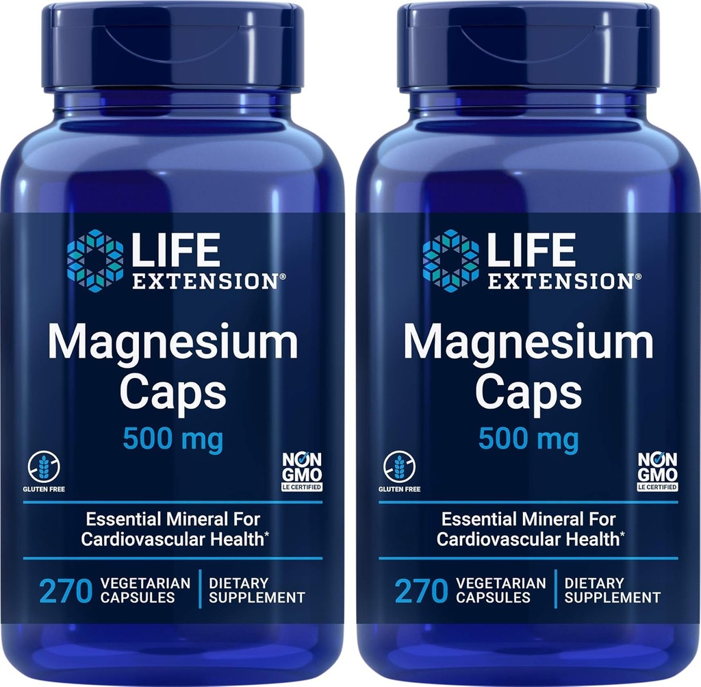 寿命延长 镁 Caps 500mg, 270 capsules (Pack of 2) - Vegan, Non-GMO, Mag Complex 补充 w/Oxide, Citrate, Succinate