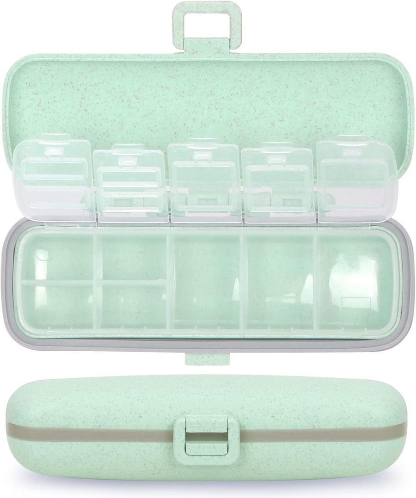 Natutouch Pill 组织者,7 比较药盒 便携式旅行药品组织者,用于购买或Pocket 7 Day Pill Dispenser 存储案例 与锁定 维生素药用鱼油补充剂 Gree