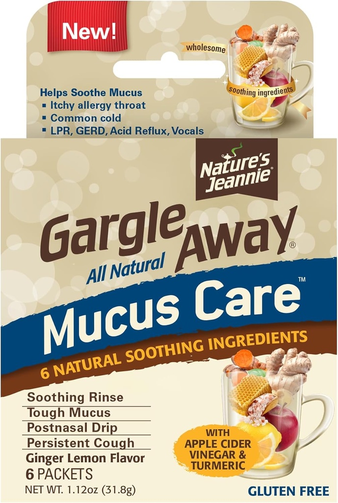 (原始内容存档于2018-09-21). Gargle Away by Natural's Jeannie All Natural Mucus Care - Soothes Mucus, Post Nasal Drip, 持久咳嗽, 6 Packets, 姜柠檬火焰